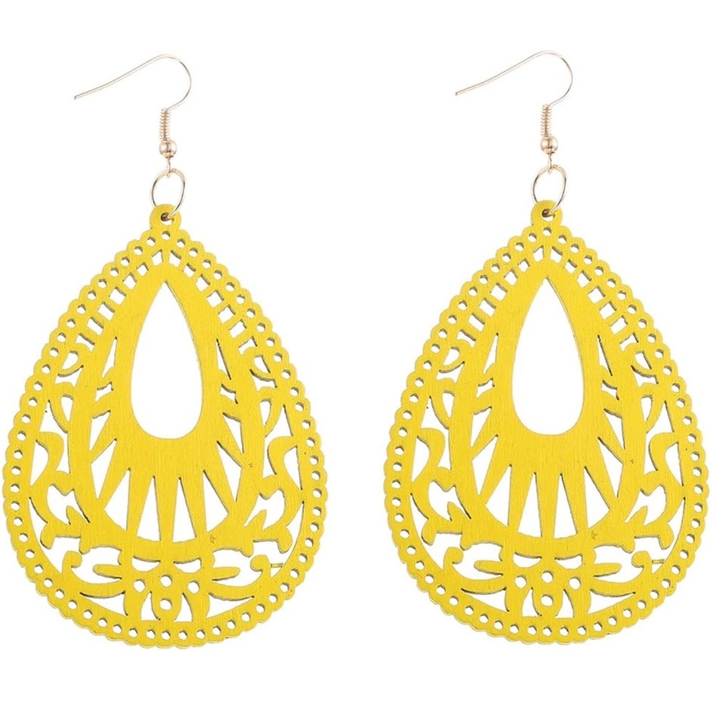 Yellow Teardrop Dish Hook Earrings - Picture 1 of 5